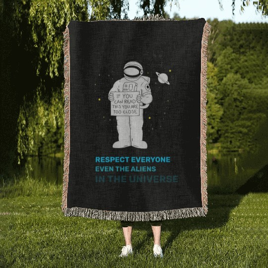 Black White Astronauts and Aliens Woven Blankets