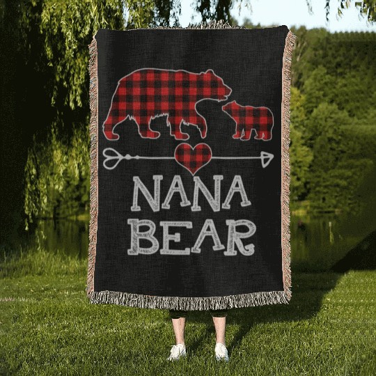 Nana Bear Pajama Red Plaid Buffalo Family Woven Blankets