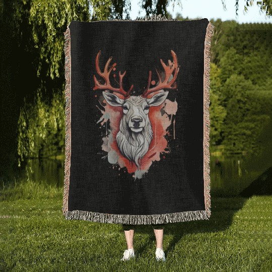 Reindeer Sublime Antler Silhouette Top Woven Blankets