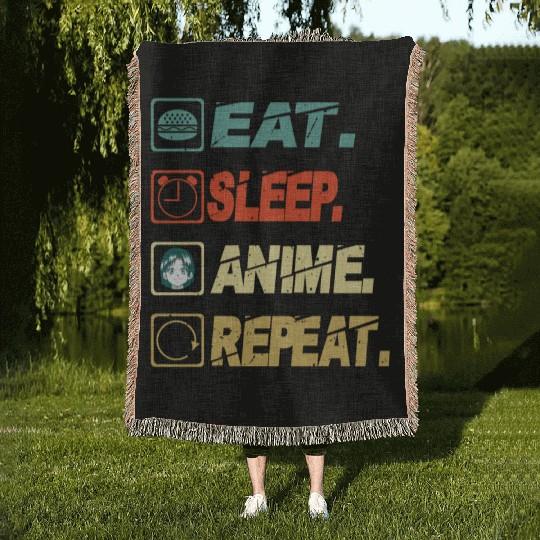 Eat Sleep Anime Repeat Ramen Kawaii Japanese Manga Woven Blankets