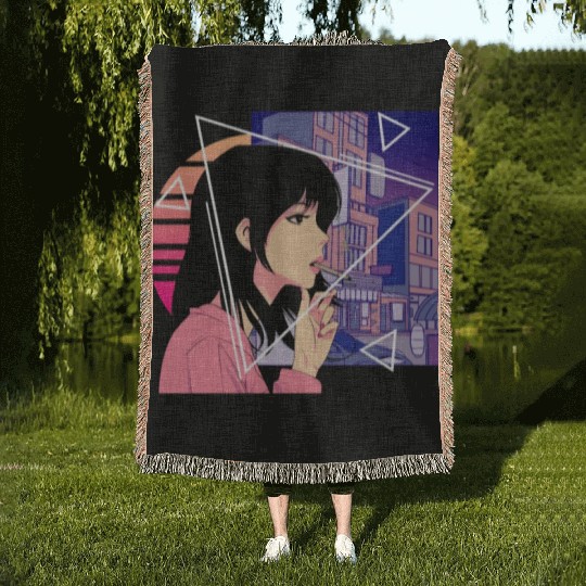 Retro 80's Japanese Lofi Vaporwave Aesthetic Sad A Woven Blankets