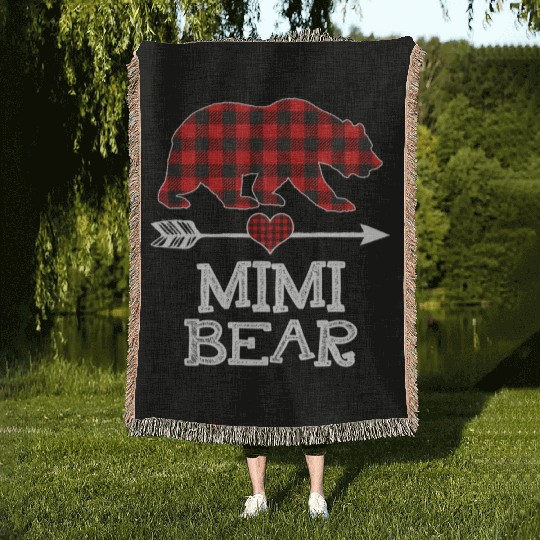 Mimi Bear Pajama Red Plaid Buffalo Family Woven Blankets