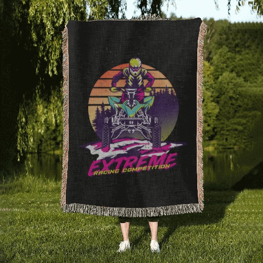 Neon Racer at Sunset Woven Blankets