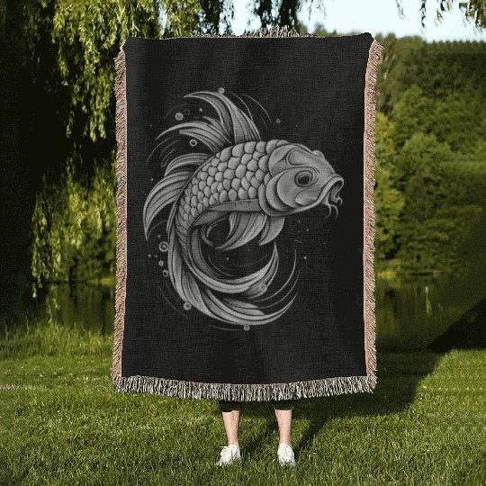Black and White Fish Woven Blankets