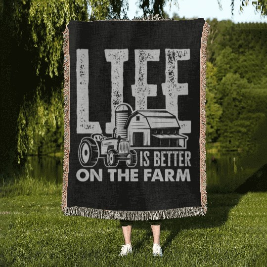 Life Is Better On The Farm Funny Farmer Gift Woven Blankets