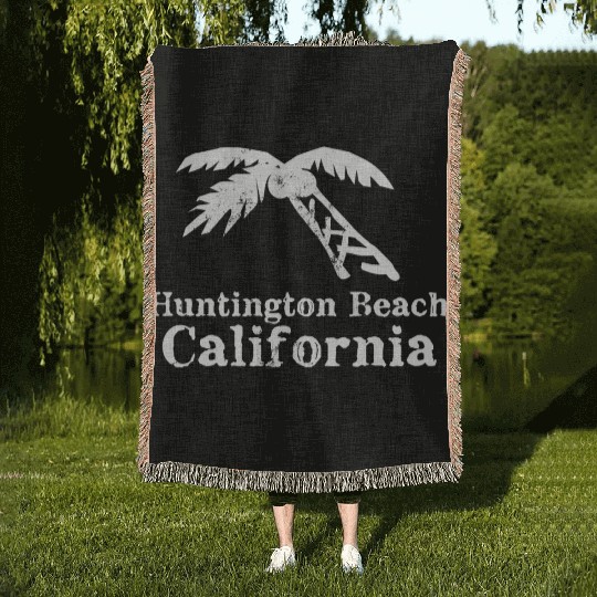 Huntington Beach California Palm Tree Souvenirs Woven Blankets