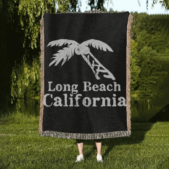 Long Beach California Palm Tree Souvenirs Gifts Woven Blankets