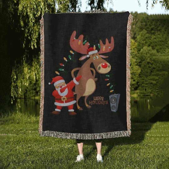 Christmas Lights Dabbing Santa Dancing Rudolph Woven Blankets