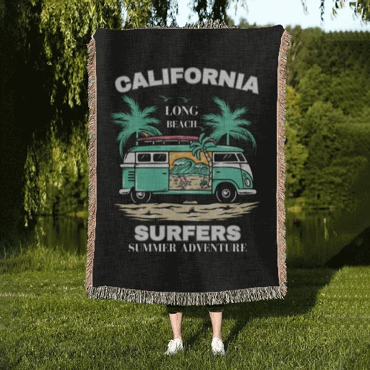 Men's And Women's California Long Beach Print Woven Blankets