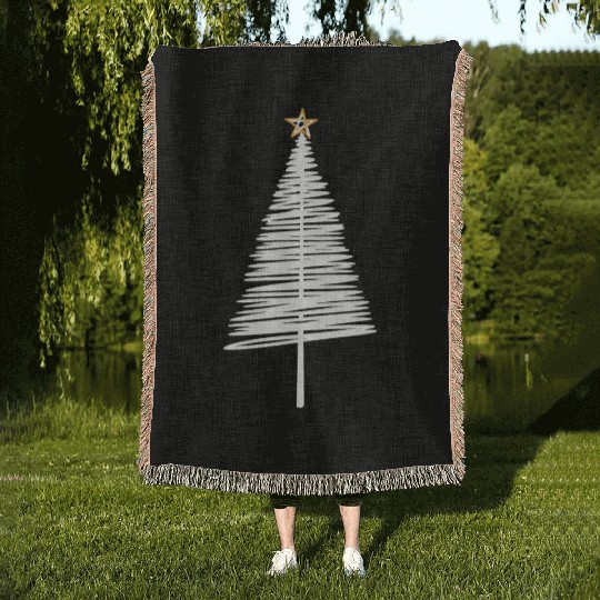 White Christmas Tree Brushstroke with Golden Star Woven Blankets
