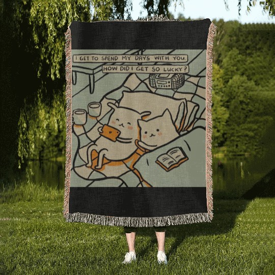Lucky Cat Couple Lover Funny Kitty Motivation Love Woven Blankets
