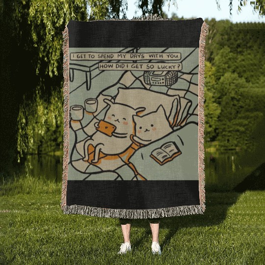 Lucky Cat Couple Lover Funny Kitty Motivation Love Woven Blankets
