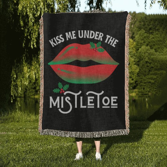 Kiss me under the Mistletoe Ugly Christmas Sweater Woven Blankets