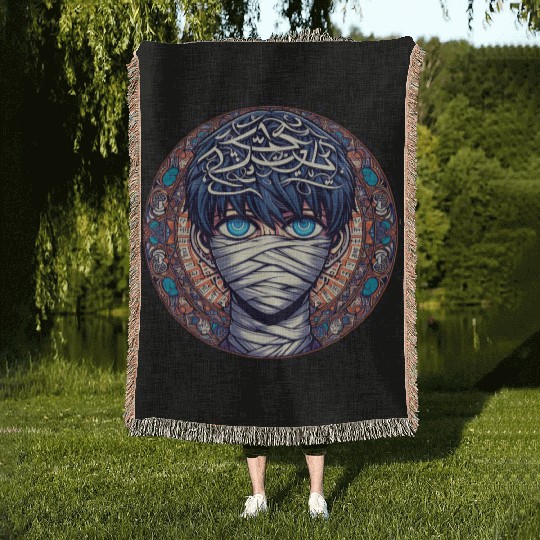 Anime face with Arabic letters Woven Blankets