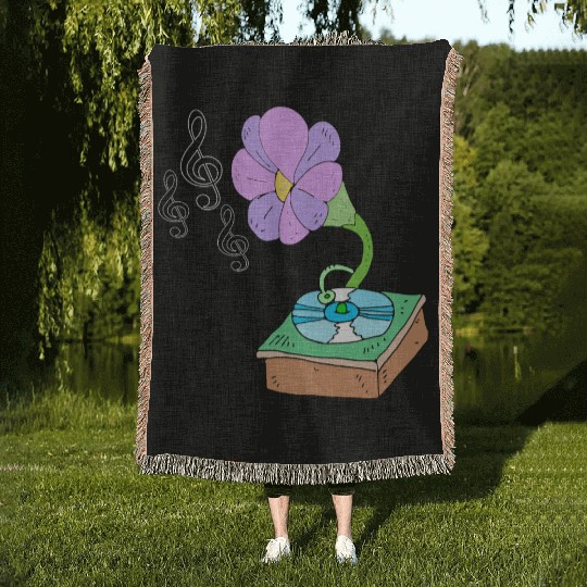 Music Blossom Floreal Surreal Music Lover Design Woven Blankets