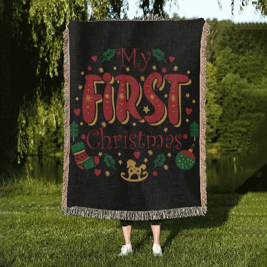 My First Christmas, Infant Baby Cute 1st Christmas Woven Blankets