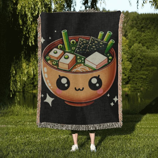 Miso Soup Kawaii Japanese Food Woven Blankets