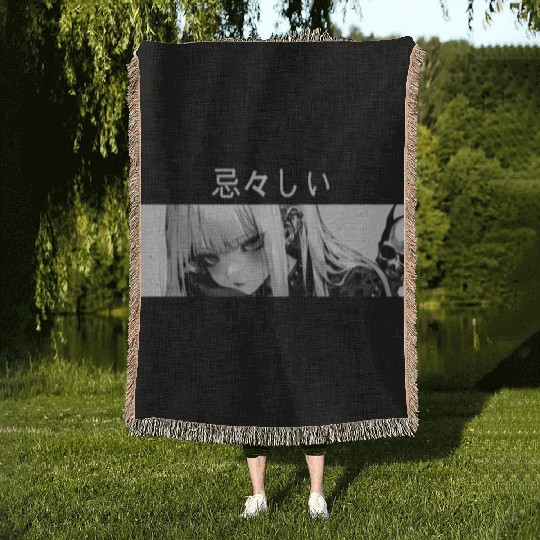 Sad Girl Goth Harajuku Grunge Aesthetic Anime Dark Woven Blankets