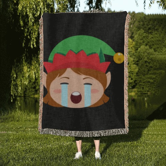Girl Elf Emoticons Crying Out Loud Elf Christmasgi Woven Blankets