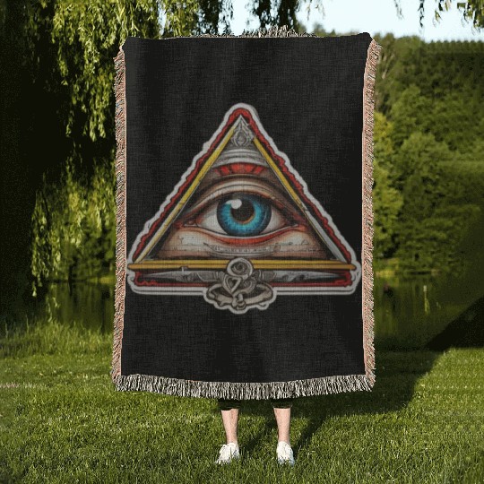 Illuminati one eye symbol of world society Woven Blankets