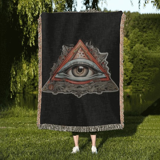 Illuminati one eye symbol of world society Woven Blankets