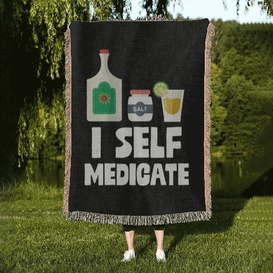 I Self Medicate Tequila Bottle Lime Salt Shot Pun Woven Blankets