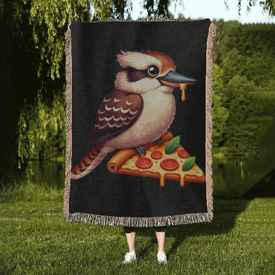 Kookaburra is enjoying a delicious pizza Woven Blankets
