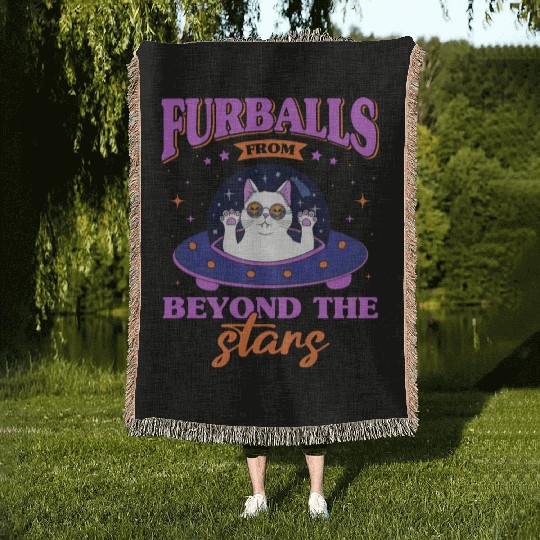 Cat Alien, Aliens, UFO, UAP, Space Unknown Flight Woven Blankets