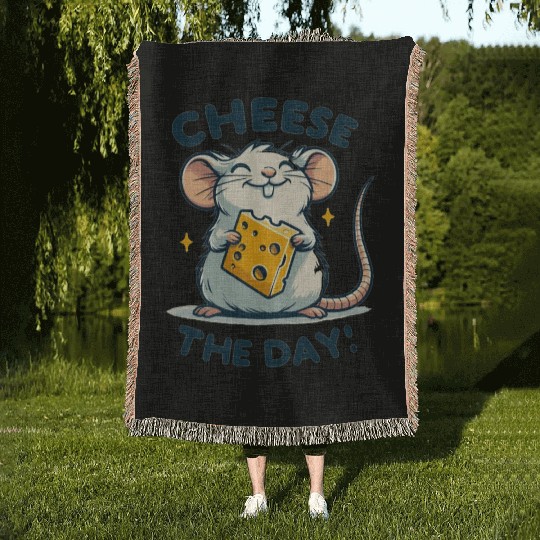 Mouse with cheese Woven Blankets