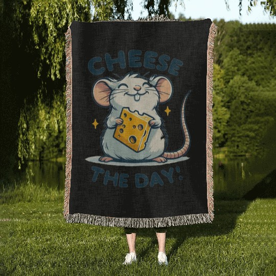 Mouse with cheese Woven Blankets