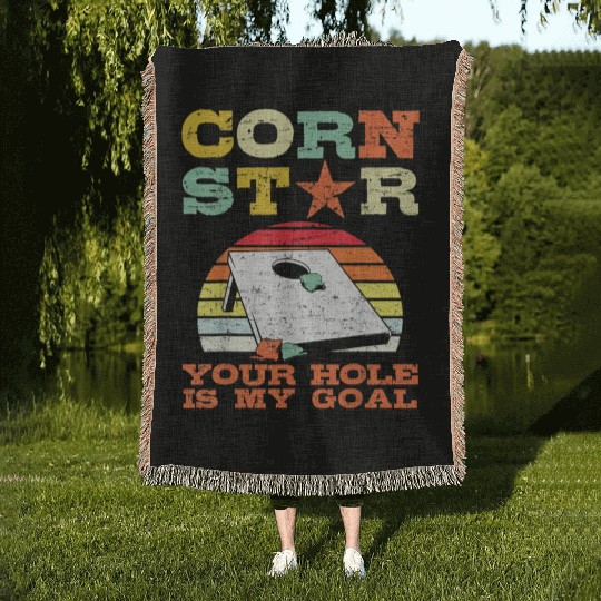 Corn Star Your Hole is My Goal Vintage Cornhole Woven Blankets