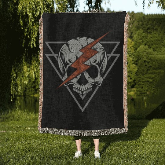 lightning skull head Woven Blankets