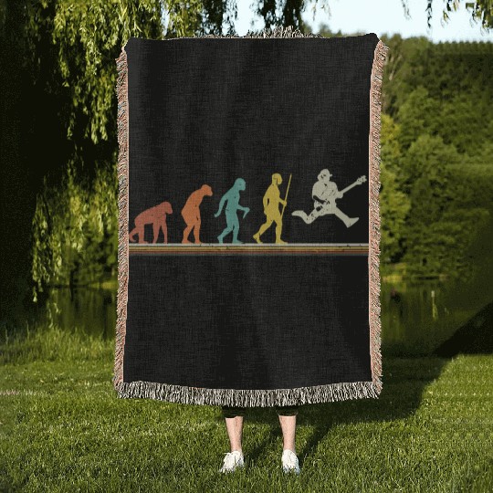 Guitar Retro Vintage Evolution Of Man Guitarist Woven Blankets