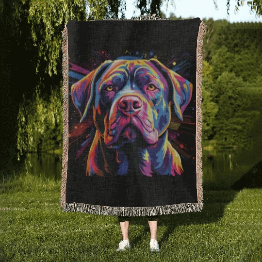 Watercolor Colorful Cane Corso Woven Blankets