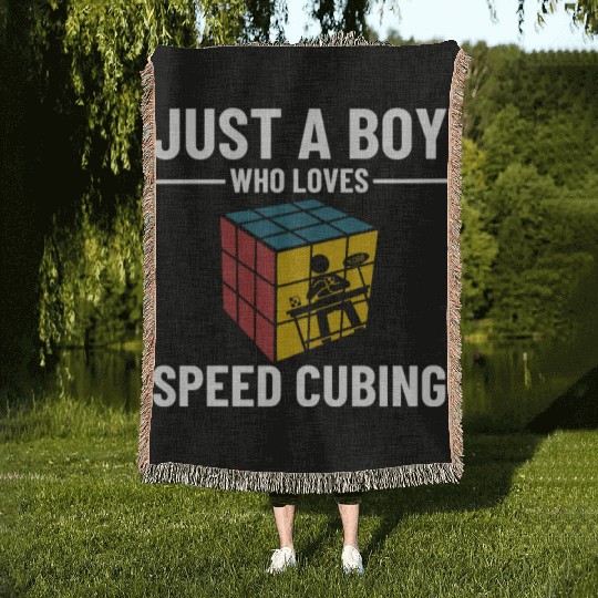 Just A Boy Who Loves Math & Speed Cubing Woven Blankets