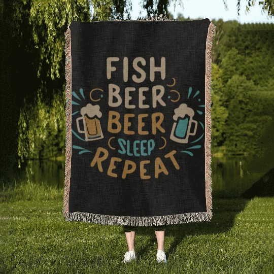 Funny fishing Woven Blankets "Fish Beer Sleep Repeat"