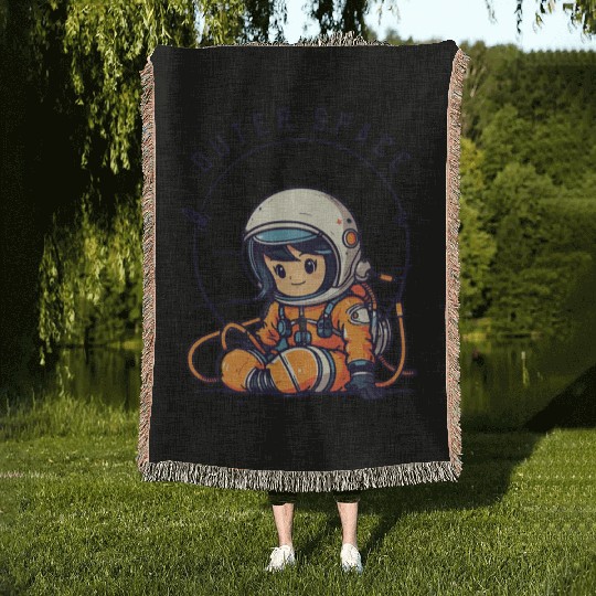 Orange and Black Astronaut Illustrative Outer Spac Woven Blankets