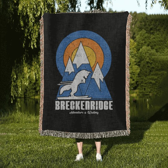 Retro Breckenridge Ski White Fox Woven Blankets
