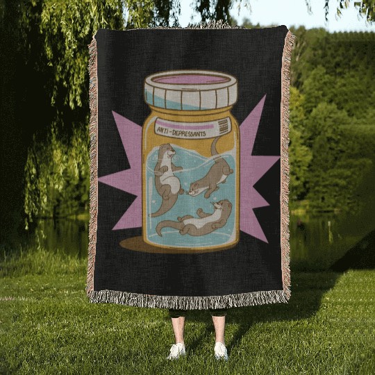 Joyful Otter Jar Woven Blankets