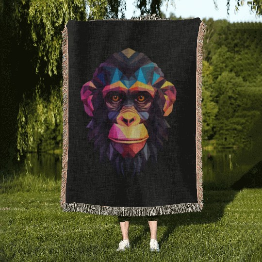 Geometric Style Chimpanzee Woven Blankets