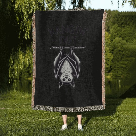Hanging bat Woven Blankets