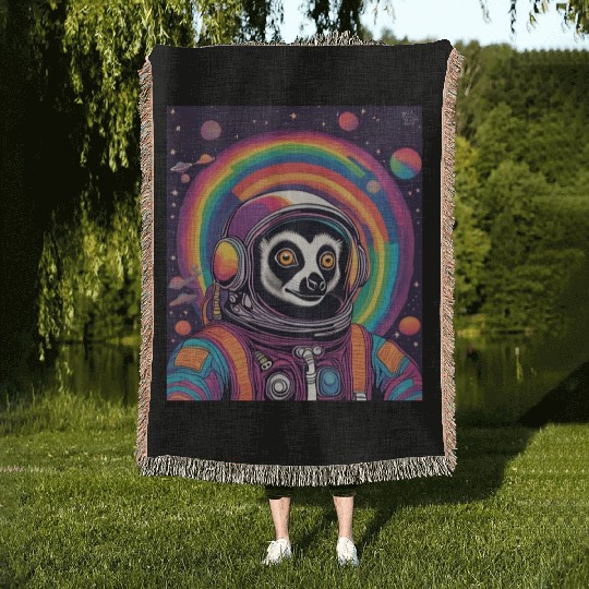 Psychedelic Lemur Astronaut Woven Blankets