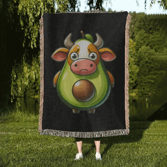 Avocado cow Woven Blankets