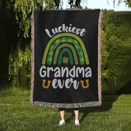 Luckiest Grandma Ever Family St Patrick's Day Woven Blankets