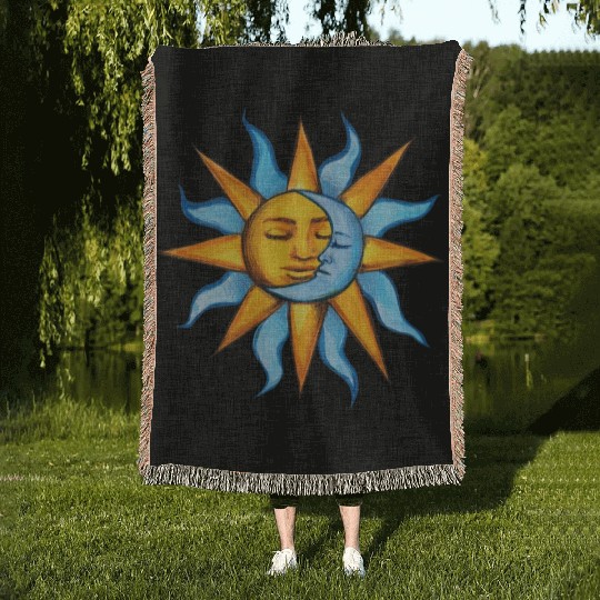 sun moon Woven Blankets