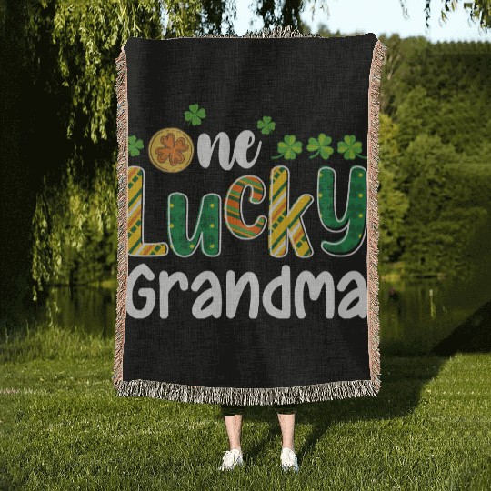 One Lucky Grandma Matching Family St Patrick's Day Woven Blankets