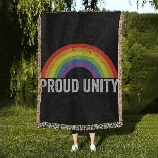 Proud Unity Gay Pride LGBT Ally Rainbow Flag Woven Blankets