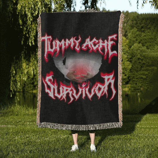 Tummy Ache Survivor Metal Design Woven Blankets