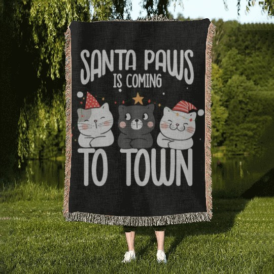 Santa paws is coming to town Woven Blankets