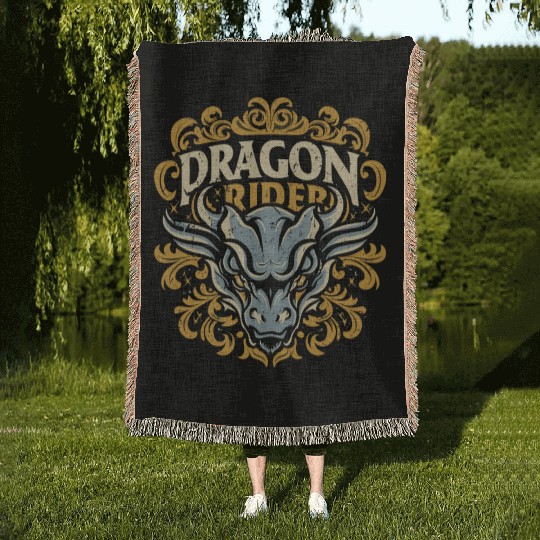 Dragon Rider - Epic Typography Design Woven Blankets